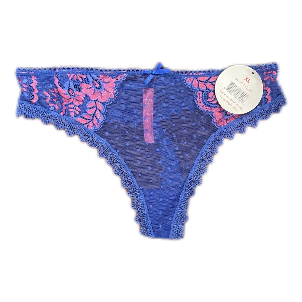 NWT Thong Blue & Pink Floral Lace XL